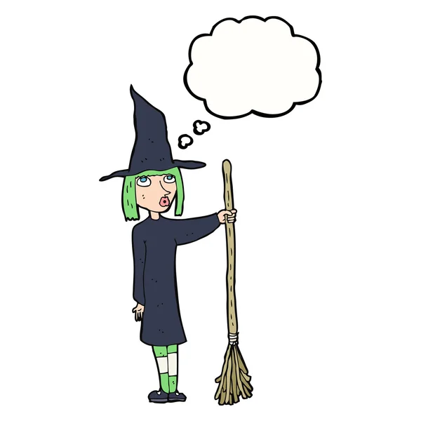 Cartoon witch with thought bubble — Stock Vector