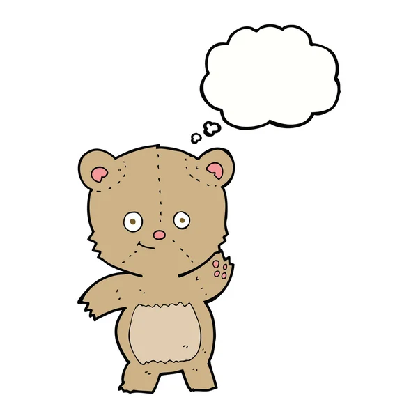 Cartoon waving teddy bear with thought bubble — Stock Vector