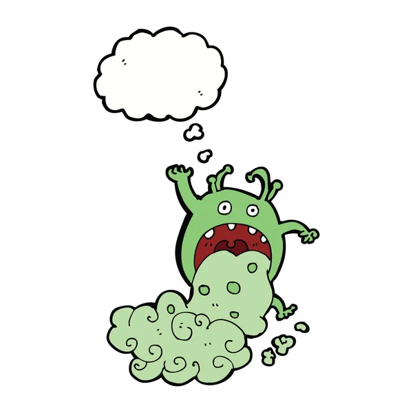 Cartoon smerig monster ziek met gedachte zeepbel — Stockvector