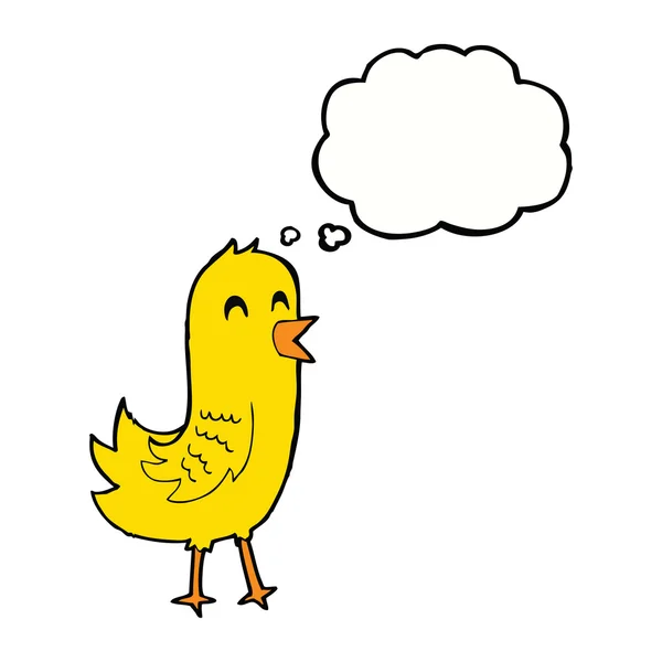 Dibujos animados pájaro feliz con burbuja de pensamiento — Vector de stock