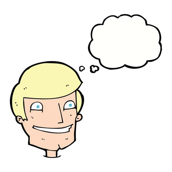 Γελοιογραφία χαμογελώντας άνθρωπος με φούσκα σκέψης — Διανυσματικό Αρχείο