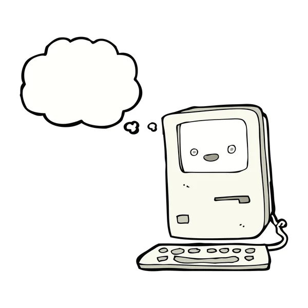 Cartoon oude computer met gedachte zeepbel — Stockvector
