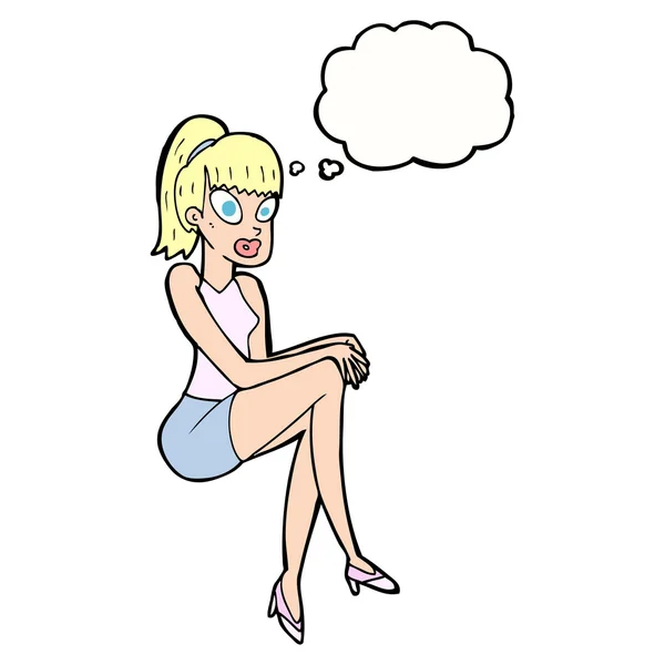 Karikatur hübsche Frau mit Gedankenblase — Stockvektor