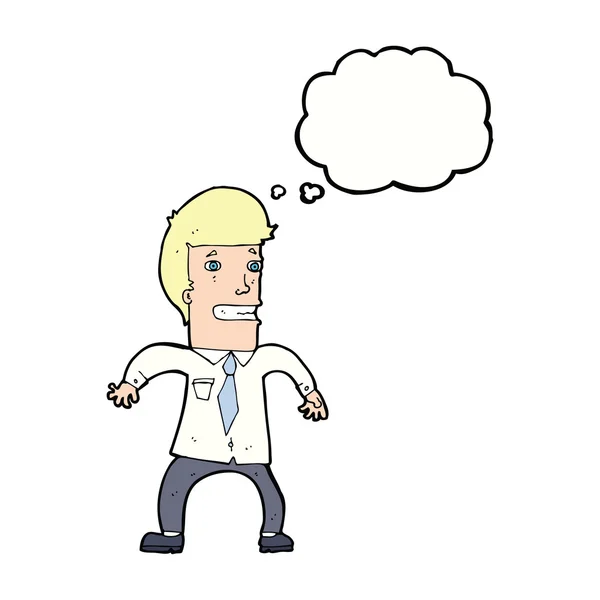 Cartoon nerveuze zakenman met gedachte zeepbel — Stockvector