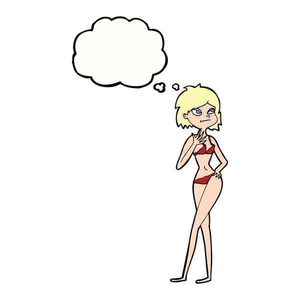 Cartoon-Frau im Bikini mit Gedankenblase — Stockvektor