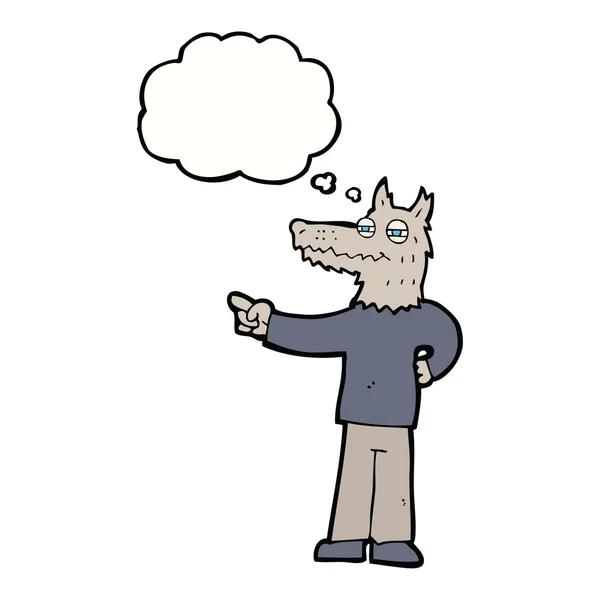 Karikatur zeigt Wolf Mann mit Gedankenblase — Stockvektor