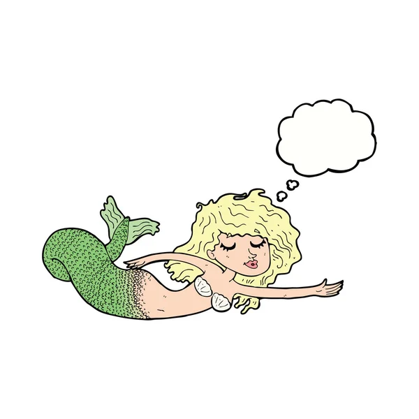 Sirena cartone animato con bolla di pensiero — Vettoriale Stock