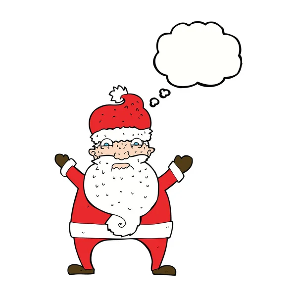 Cartoon stressed out santa with thought bubble — Stock Vector