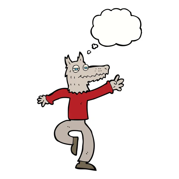 Karikatur glücklicher Wolf Mann mit Gedankenblase — Stockvektor