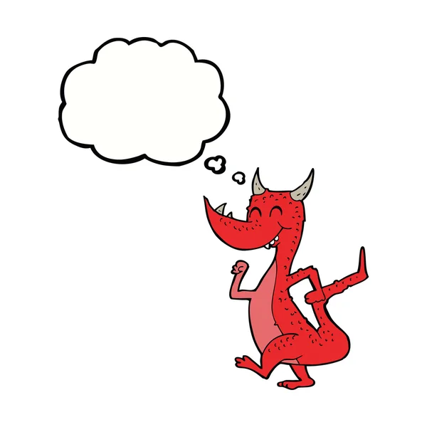 Cartoon happy dragon with thought bubble — Stock Vector