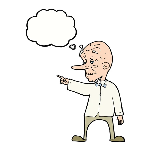 Kreskówka stary człowiek wskazując z bańki myślowej — Wektor stockowy