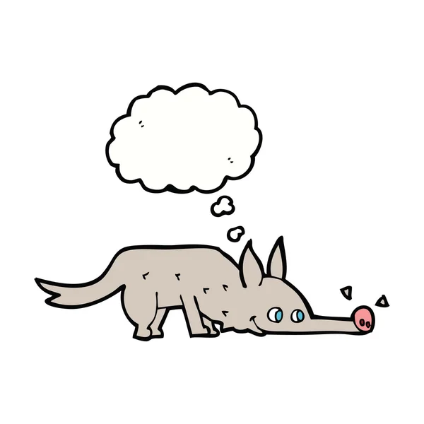 Desenho animado cão cheirando chão com bolha pensamento — Vetor de Stock
