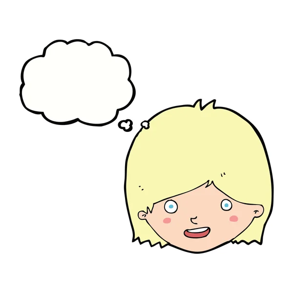 Kreslený šťastný ženský obličej s myšlenkovou bublinou — Stockový vektor