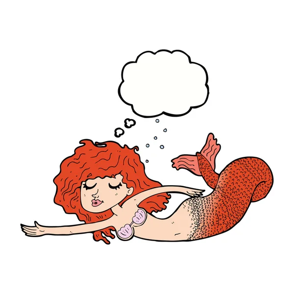 Cartoon mermaid with thought bubble — Stock Vector