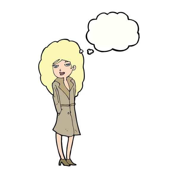 Cartoon vrouwelijke spion met gedachte zeepbel — Stockvector