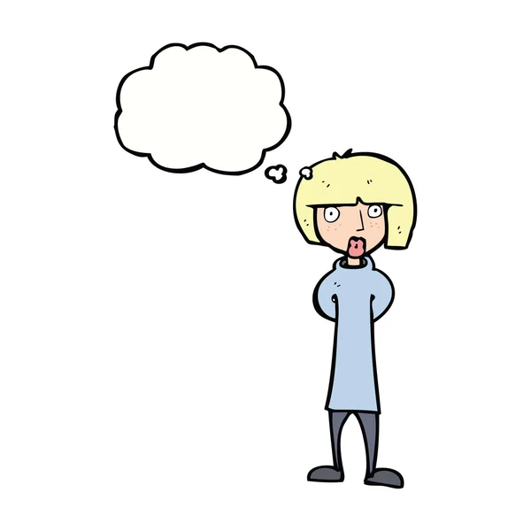 Cartoon neugierige Frau mit Gedankenblase — Stockvektor