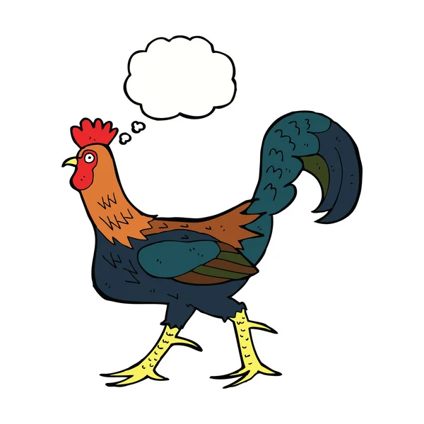 Gallo del fumetto con bolla di pensiero — Vettoriale Stock