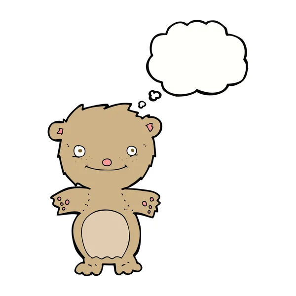 Cartone animato felice orsacchiotto con bolla di pensiero — Vettoriale Stock