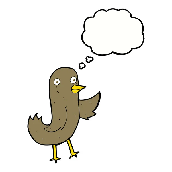 Divertido pájaro de dibujos animados con burbuja de pensamiento — Vector de stock