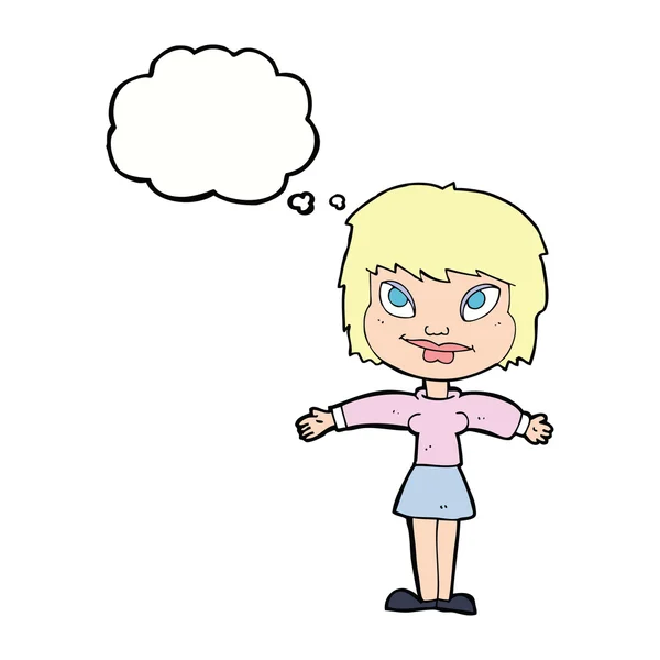思考バブルを持つオープンアマーを持つ漫画の女性 — ストックベクタ