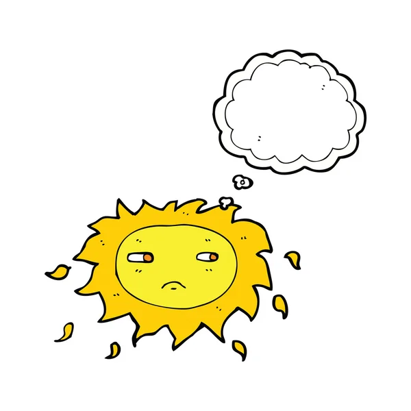 Мультяшне сумне сонце з думкою бульбашкою — стоковий вектор