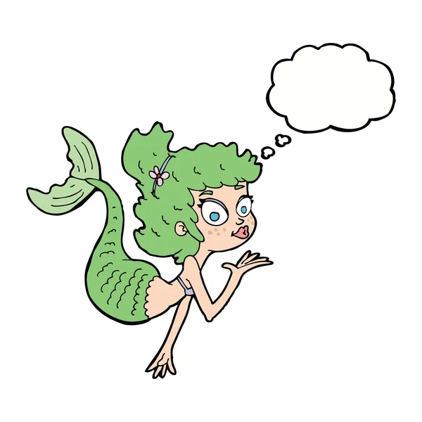 Cartoon mooie zeemeermin met gedachte zeepbel — Stockvector