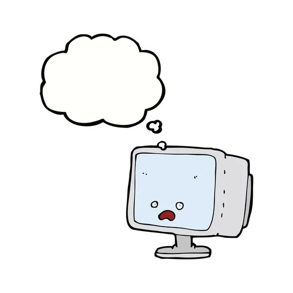 Düşünce baloncuklu karikatür bilgisayar ekranı — Stok Vektör
