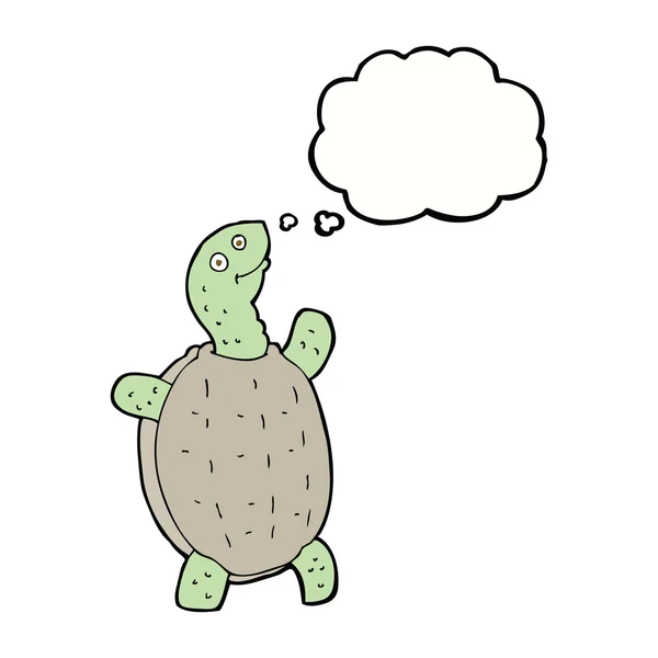 Dessin animé tortue heureuse avec bulle de pensée — Image vectorielle