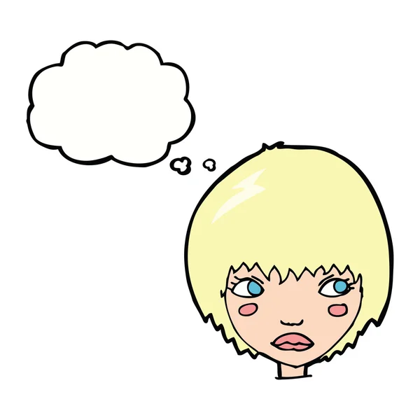 Cartoon ongelukkige meisje met gedachte zeepbel — Stockvector