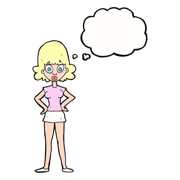 Cartone animato donna sorpresa con bolla di pensiero — Vettoriale Stock