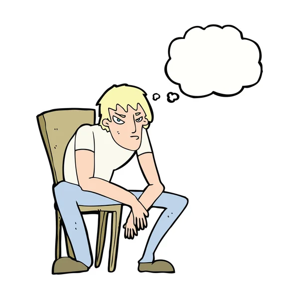 Düşünce baloncuğu olan karikatür üzgün adam — Stok Vektör