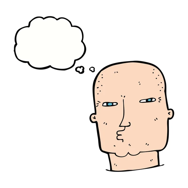 Cartoon bald tough guy with thought bubble — Stock Vector