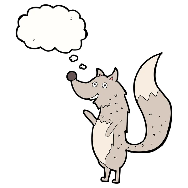 Cartoni animati agitando lupo con bolla di pensiero — Vettoriale Stock