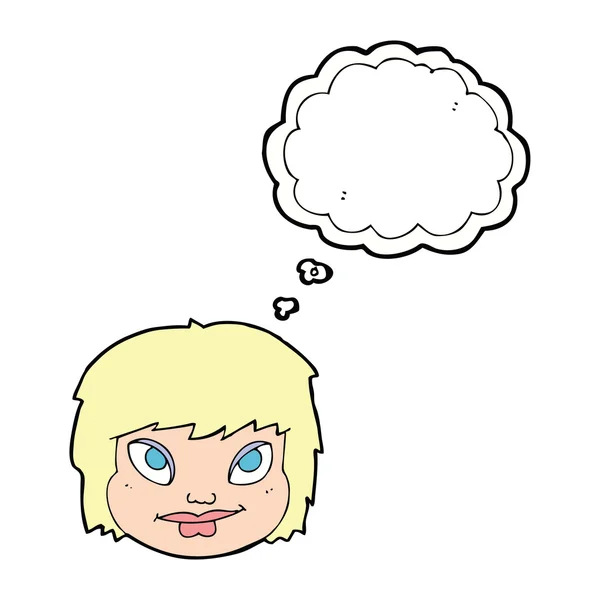 Cara femenina de dibujos animados con burbuja de pensamiento — Vector de stock