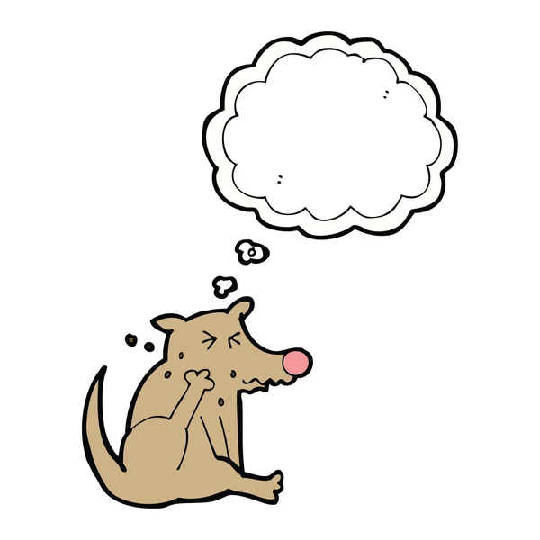 Kreslený pes škrábání s myšlenkovou bublinou — Stockový vektor