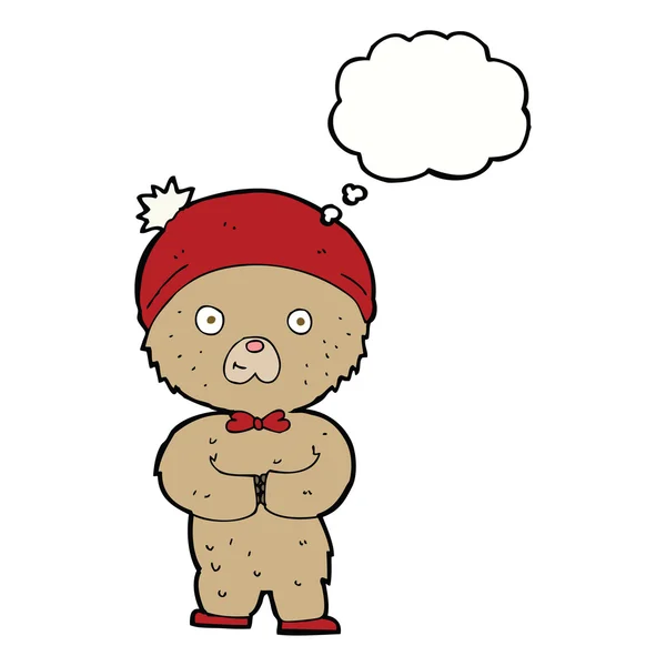 Cartoon teddy bear with thought bubble — Stock Vector