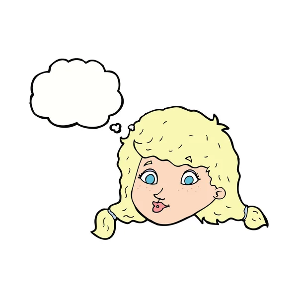 Csinos női arc gondolat buborék rajzfilm — Stock Vector