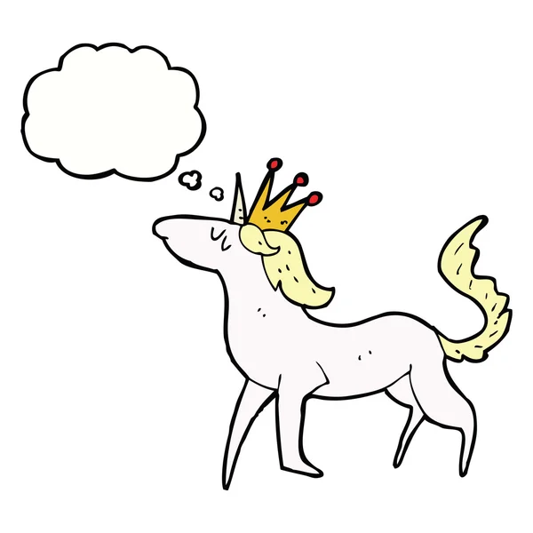 Unicornio de dibujos animados con burbuja de pensamiento — Vector de stock