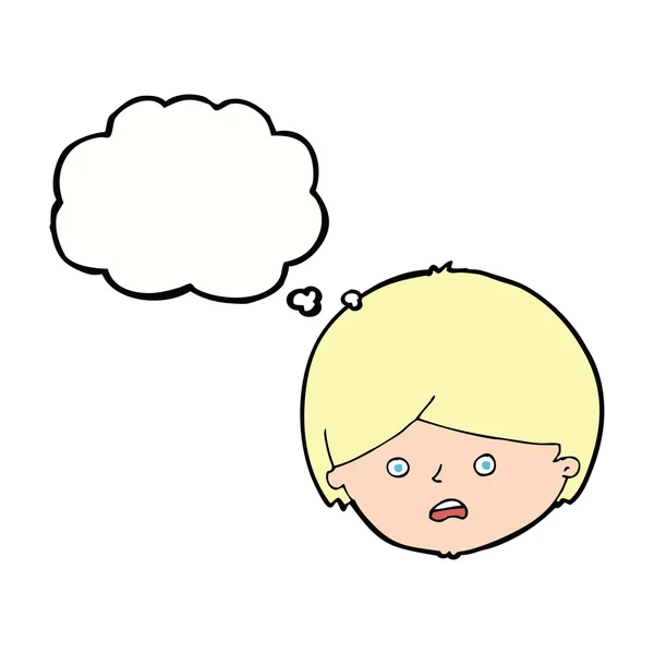 Cartone animato ragazzo infelice con bolla di pensiero — Vettoriale Stock