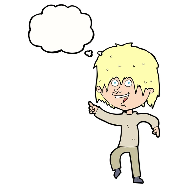 Desenho animado menino feliz com bolha de pensamento —  Vetores de Stock