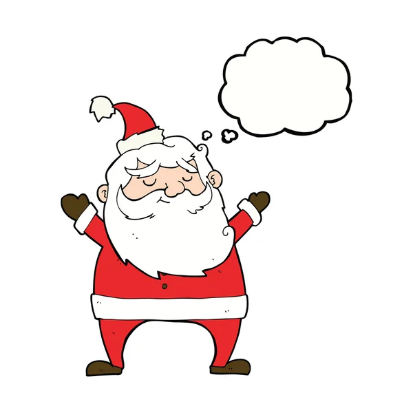 Jolly santa cartoon with thought bubble — Stock Vector