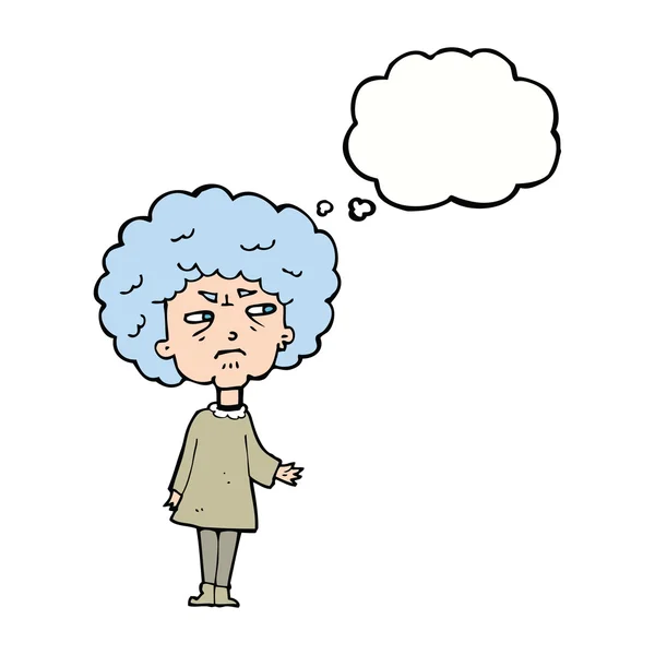 Καρτούν ηλικιωμένη κυρία με φούσκα σκέψης — Διανυσματικό Αρχείο