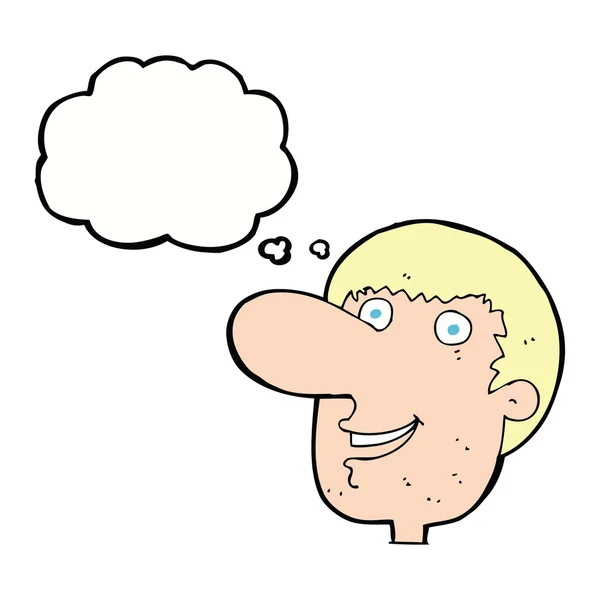 Καρτούν χαρούμενο αρσενικό πρόσωπο με φούσκα σκέψης — Διανυσματικό Αρχείο