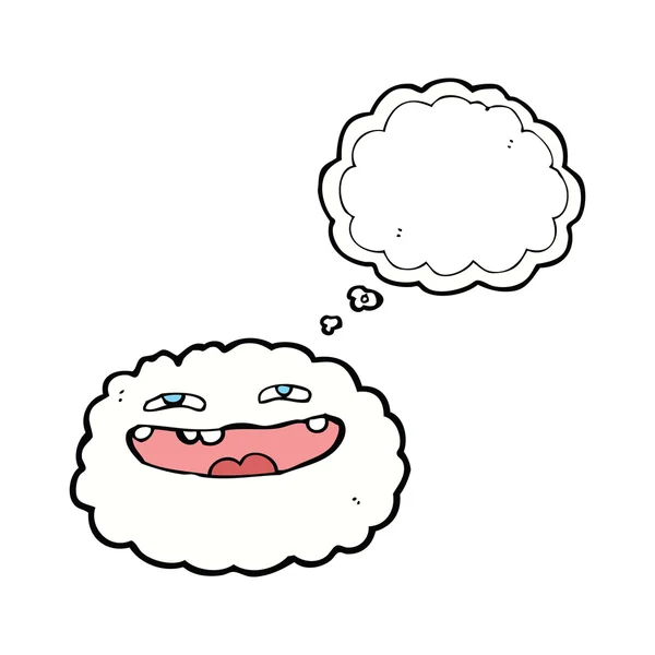 Nube de dibujos animados feliz con burbuja de pensamiento — Vector de stock