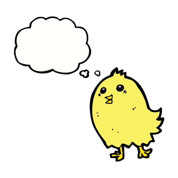 Tecknad glad gul fågel med tanke bubbla — Stock vektor