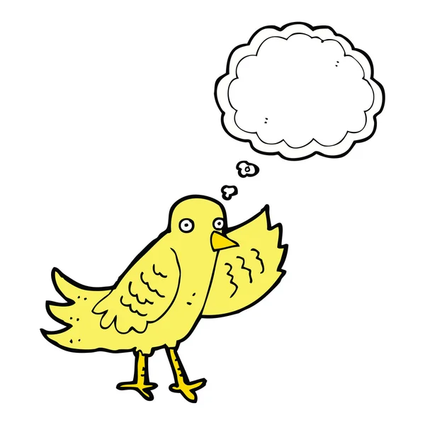 Kreslený mávající pták s myšlenkovou bublinou — Stockový vektor