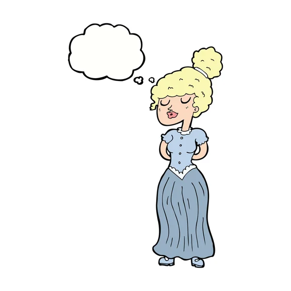 Dibujos animados mujer bastante victoriana con burbuja de pensamiento — Archivo Imágenes Vectoriales