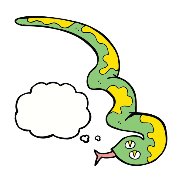 Cartoon hissing snake with thought bubble — Stock Vector