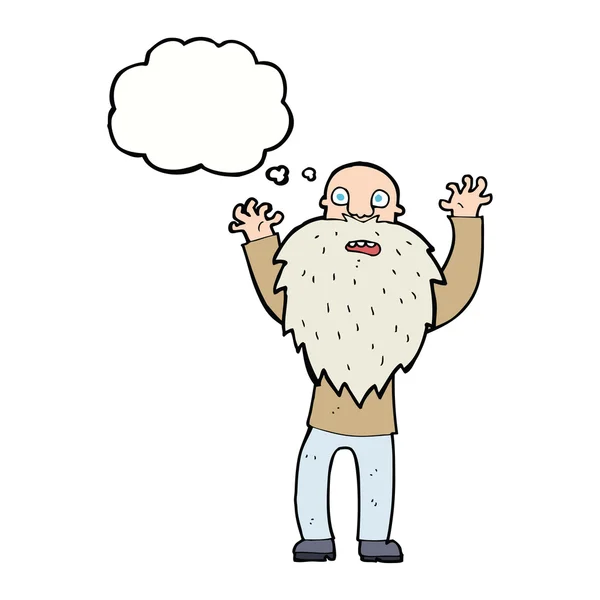 Cartoon frightened old man with beard with thought bubble — Stock Vector