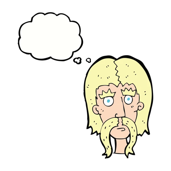 Cartoon man met lange snor met gedachte zeepbel — Stockvector